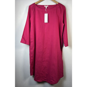 Eileen Fisher Women Medium M pink Organic Cotton Boat Neck Shift Midi Dress NWT